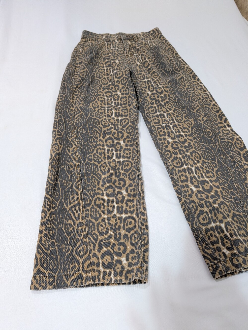 Women's Leopard Print Wide Leg Jeans Size M High Rise Denim Pants Y2K Retro - Picture 2 of 11